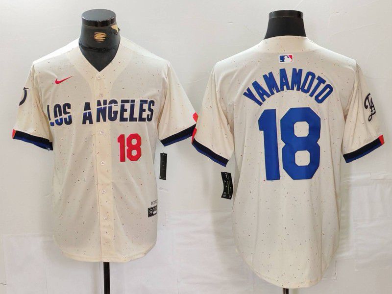 Men Los Angeles Dodgers #18 Yamamoto Cream Fashion Nike Game MLB Jersey style 32